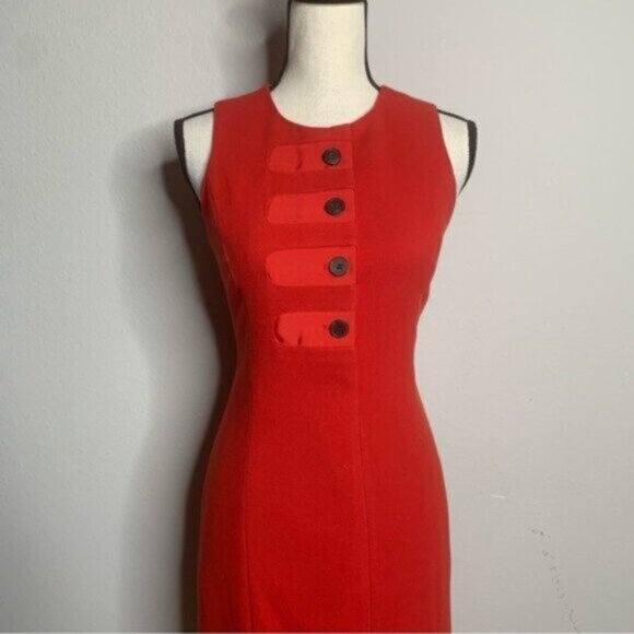 J. McLaughlin Orange Sleeveless Vintage Button Sheath Dress - Picture 8 of 14